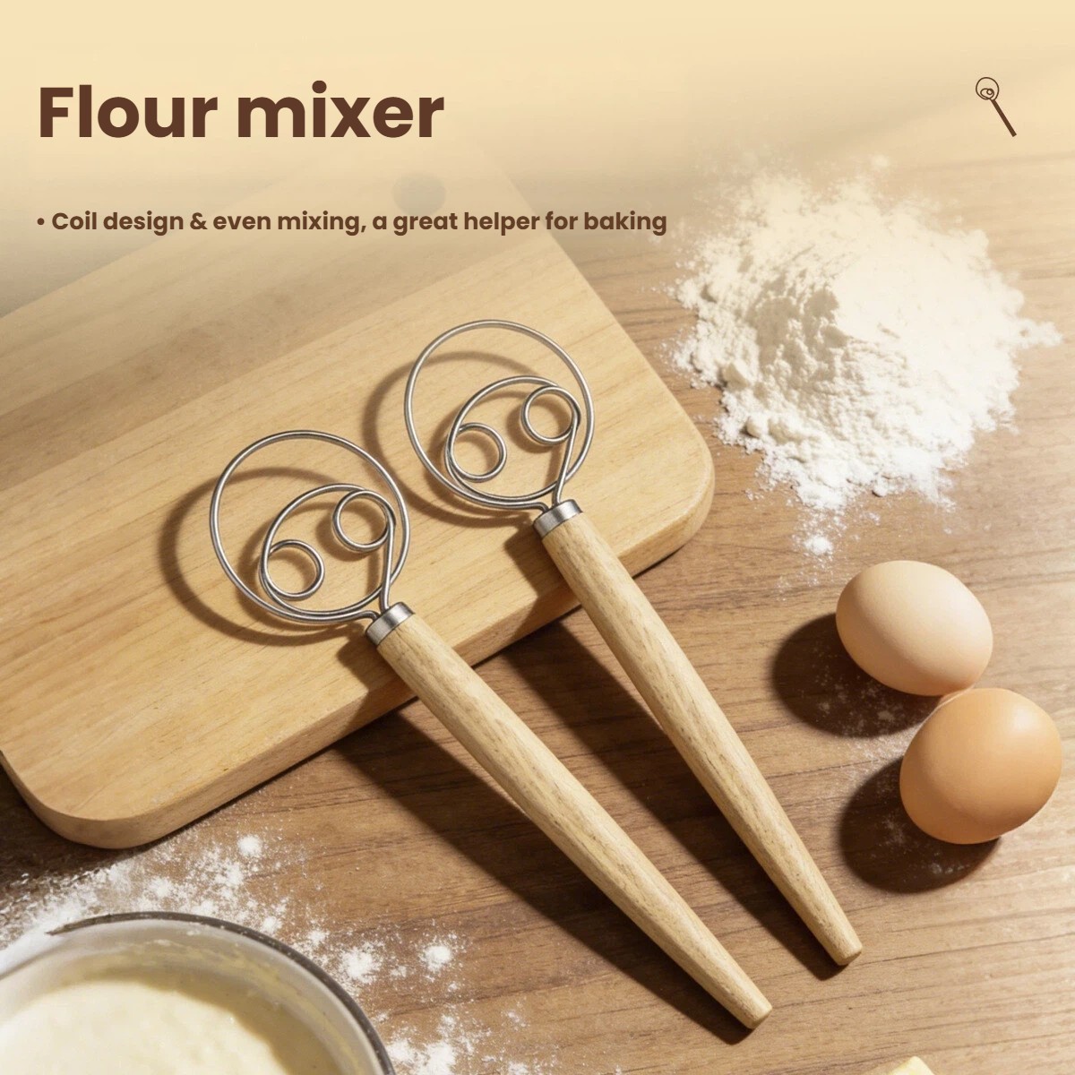 Dough Whisk Large Wood Handle  - Danish Pancake Pan ulasan dan harga