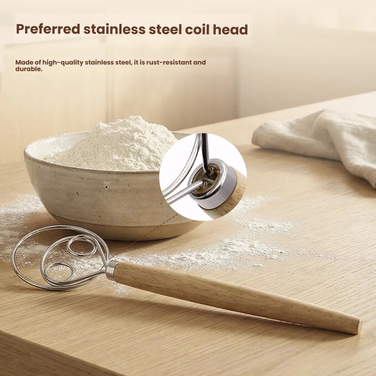 Dough Whisk Large Wood Handle  - Danish Pancake Pan ulasan dan harga